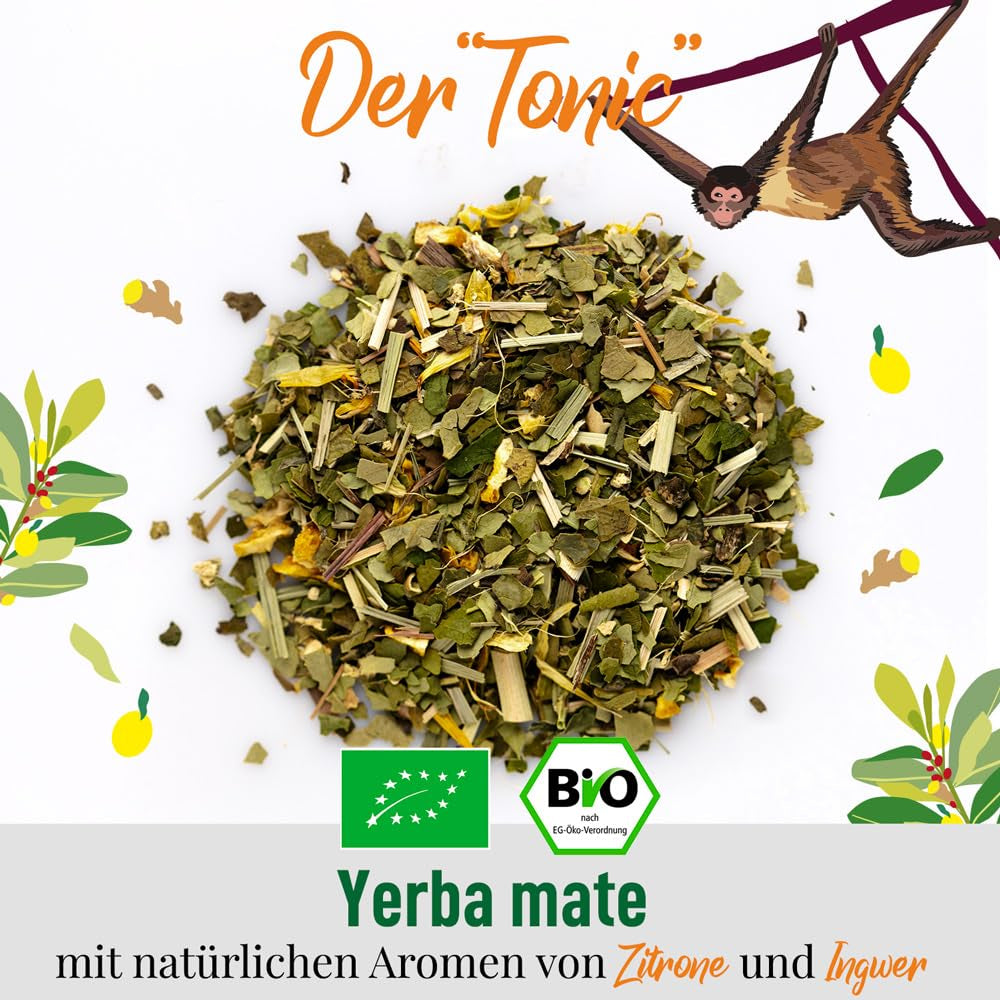 ORIGEENS BIO YERBA MATE CU LĂMÂIE ȘI GHIMBIR 200 G - Ceaiul energizant I Ceai Yerba Mate bio neprăjit, frunze, fără tulpini și praf