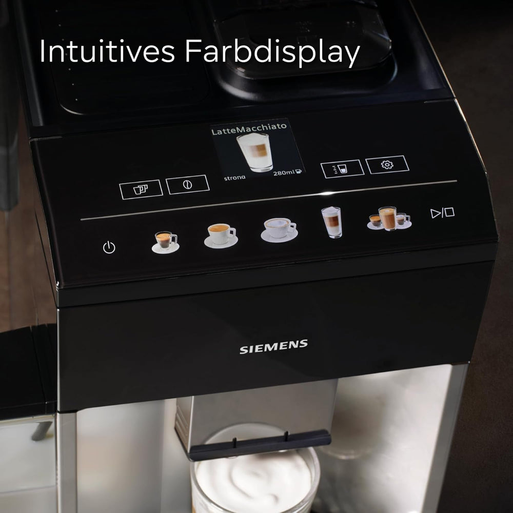 Espressor automat Siemens EQ500 integral TQ513D01, multe specialități de cafea, spumator de lapte, recipient de lapte integrat, curățare automată cu abur, 1500 W, lumină naturală argintie/negru piano