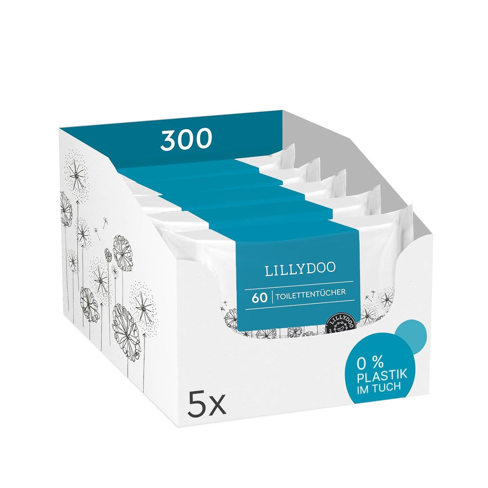LILLYDOO Toallitas húmedas para inodoro 720 piezas (12 x 60) Toallitas desechables 100% sin plástico Sin fragancia