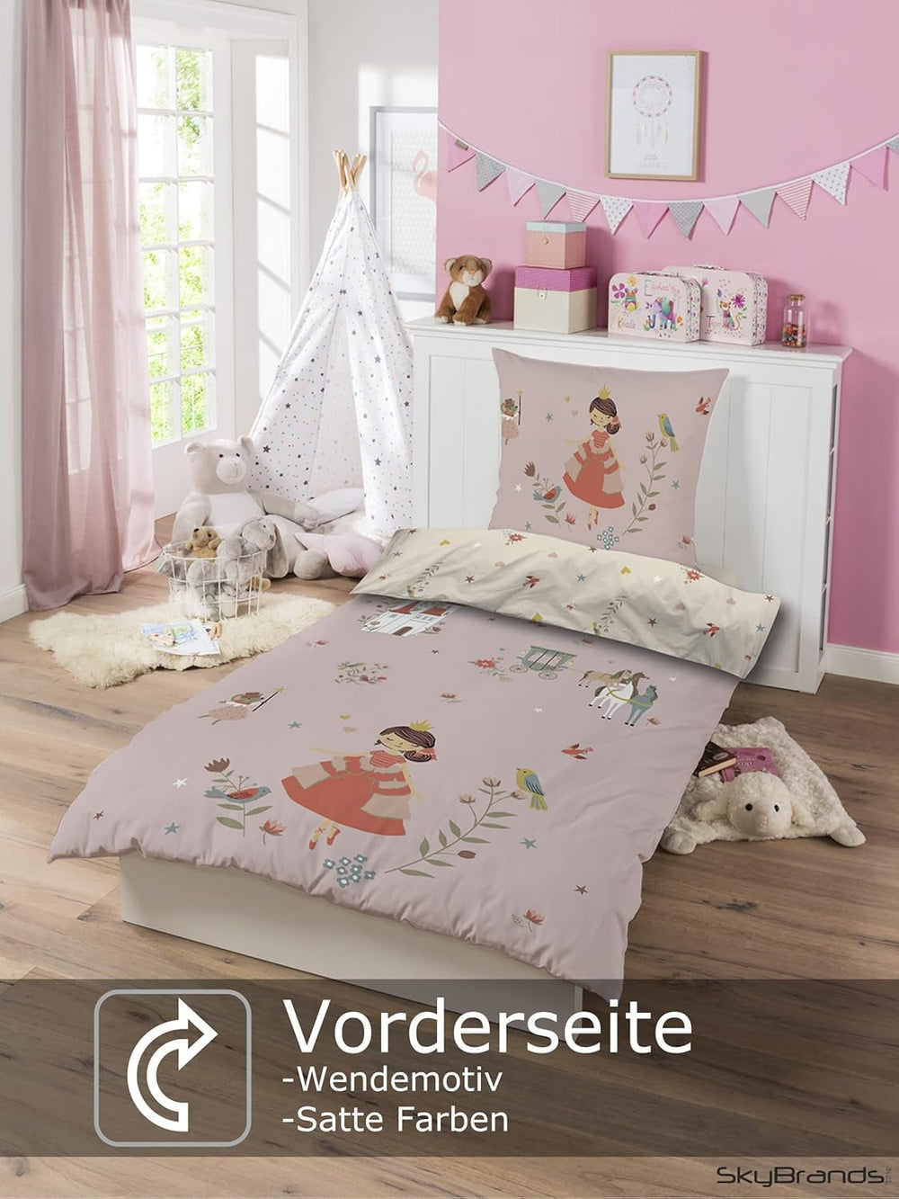 Skybrands Bettwäsche Prinzessin 135X200 [Mit Beutel] Einhorn Mädchen Bettwäsche Baumwolle 2 TLG. 1X Bettbezug 1X Kissenbezug Tienda Naty