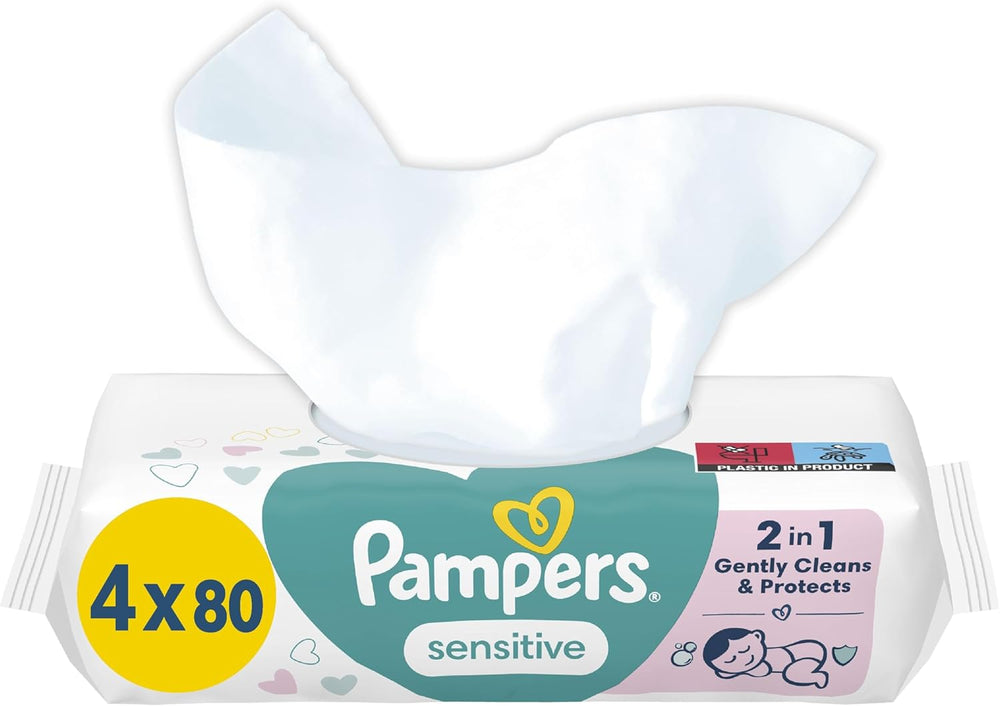 Pampers Toallitas para bebé sensibles, paquete de 15 de 80 toallitas, 1200 toallitas para bebé, limpieza suave y protección de la piel 2 en 1