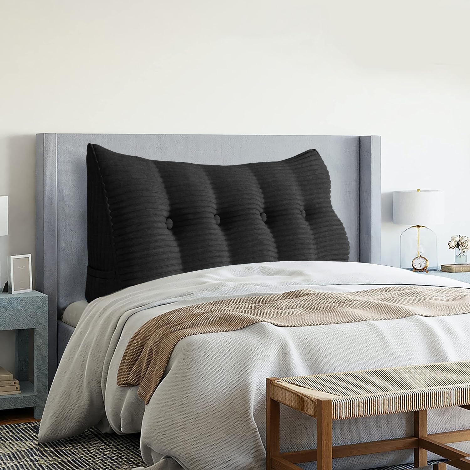 Pernă Johnear cu pană, pernă de citit pentru pat și canapea, pernă pentru spătar, pernă pentru tăblie, pernă lombară triunghiulară mare (gri, 45 cm)