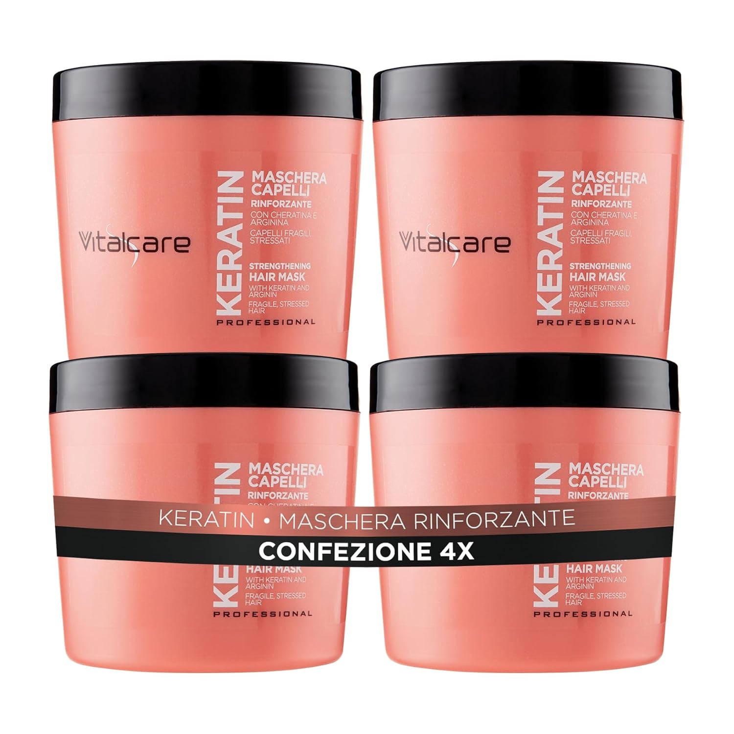 | Keratin - Mască de păr de întărire, pentru păr fragil și deteriorat, cu keratină și arginină, pentru păr mai puternic și mai moale, 4 x 500 ml Masca de par Naty Shop 500 Ml (pachet de 4) Mască