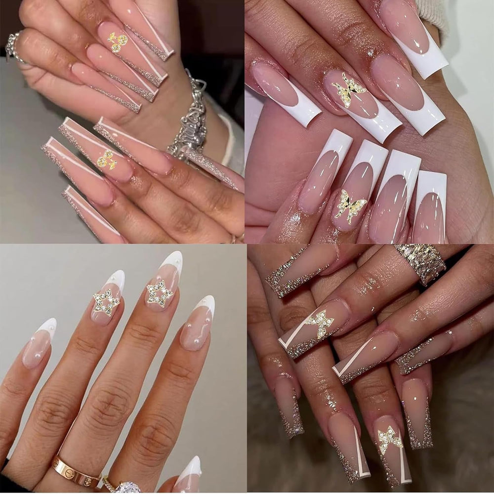 24 Stück Nagel-Charms, Y2K-Legierung, Nail Art, Strass-Charms, 3D-Herz, Schleife, Schmetterling, Charm Mit Strasssteinen, Kirsch-Nagel-Edelsteinen, Glänzender Schmuck