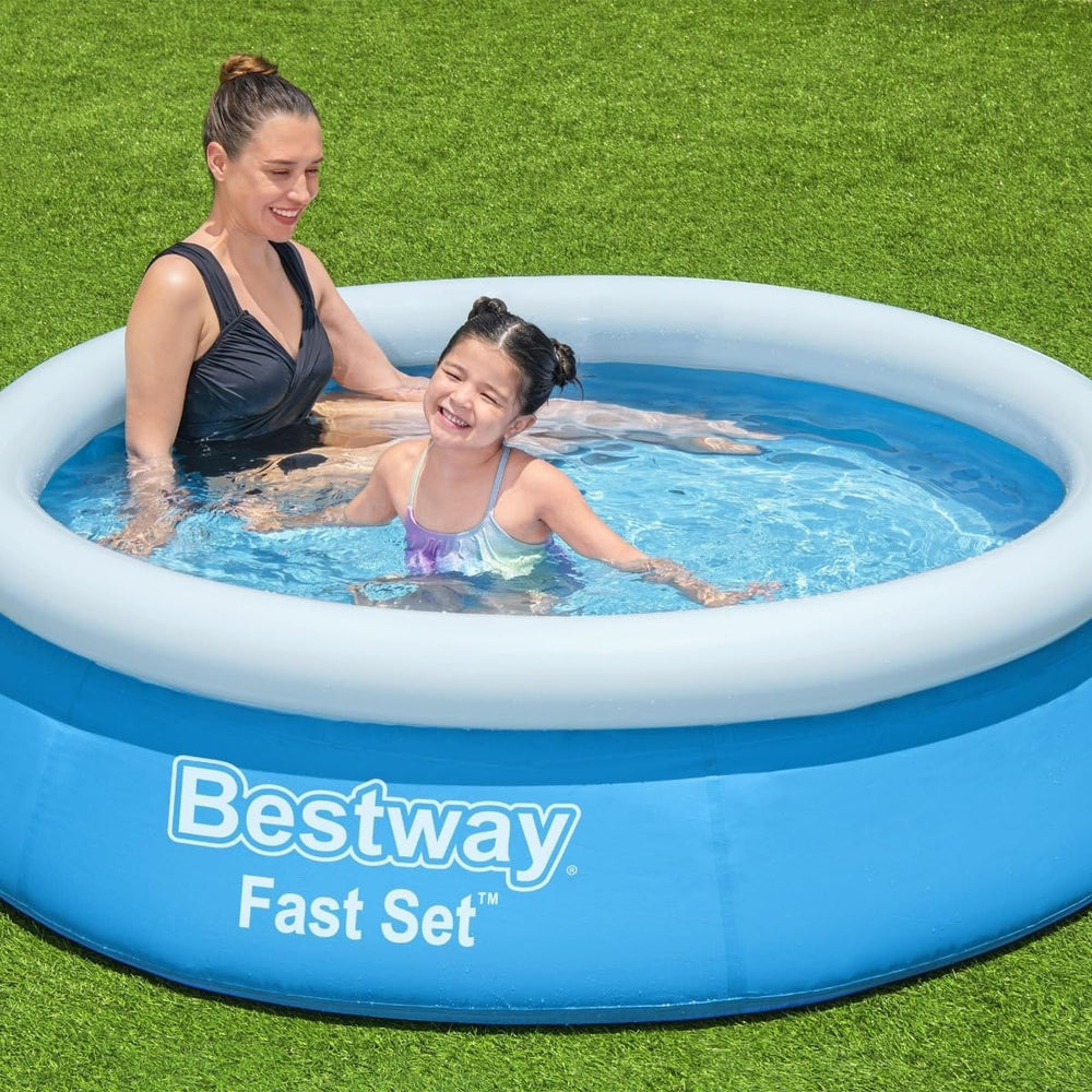 Piscina elevada Bestway Fast Set sin bomba, Ø 183 x 51 cm, azul, redonda, 940 litros, material TriTech, automontable, válvula de seguridad, incl. parche de reparación