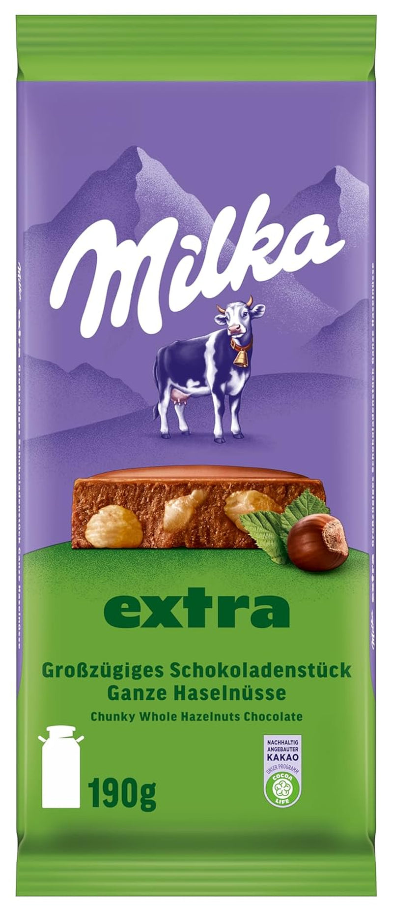 Avellanas enteras con chocolate Milka Extra - Chocolate con leche alpino con avellanas enteras crujientes - 12 x 190g