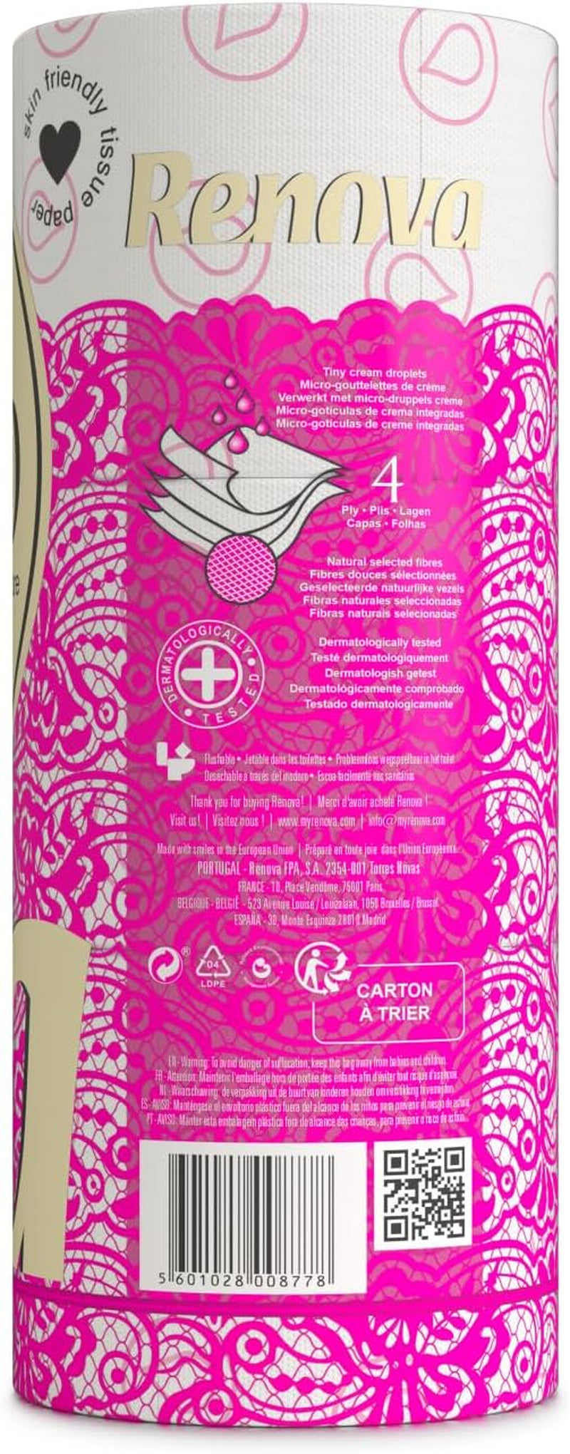 Hârtie igienică Renova 4 straturi albă decorată parfumată - 12 role rolă Blanco Decorado Perfumado