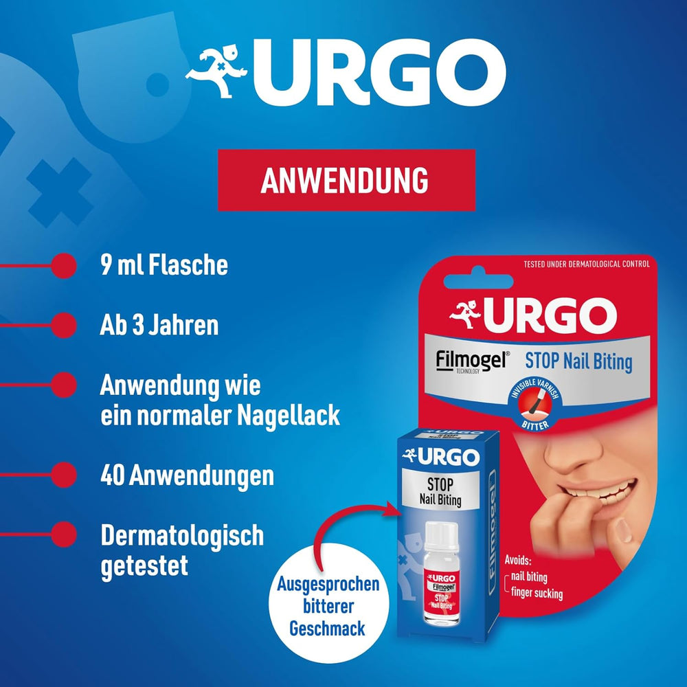 Urgo - Stop Red Nails - esmalte de uñas transparente con sabor amargo - para uñas mordidas y estropeadas y para chuparse el dedo - a partir de 3 años - 9 ml - 40 aplicaciones
