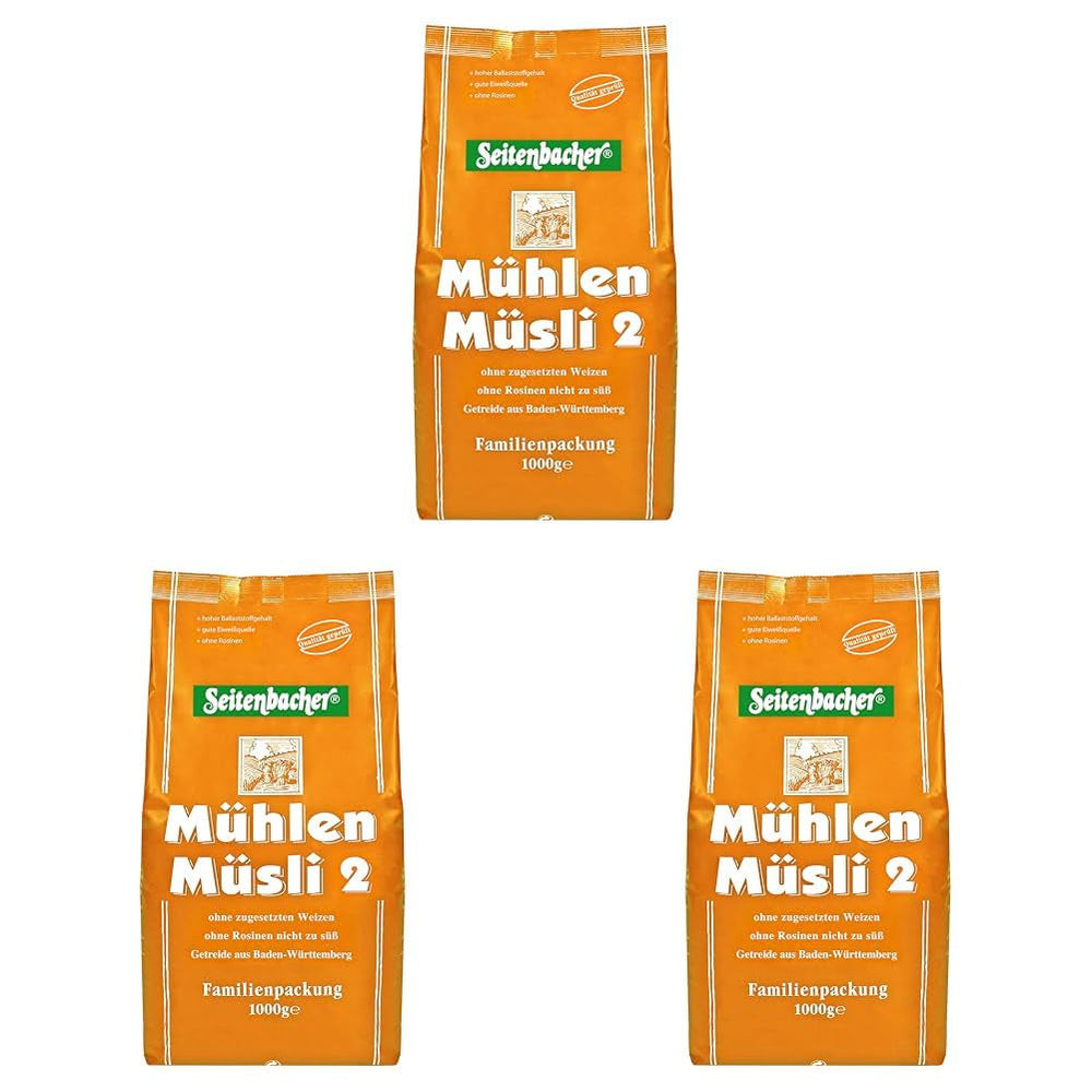 Seitenbacher Mühlen-Müsli 2 I Ohne Rosinen I Weizenfrei I Vorratspackung I (1 X 1000 G ) Cereale Naty Shop 1 Kg (3Er Pack)