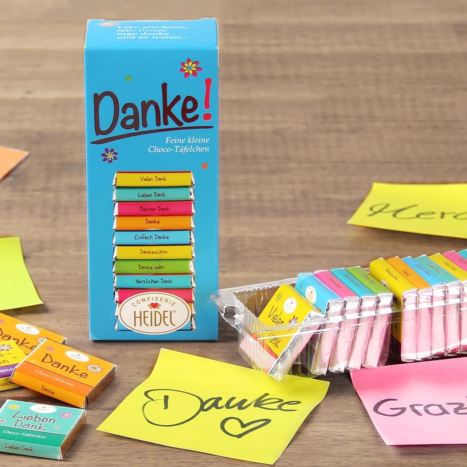 Barras de chocolate con leche Heidel Thank You 3x80 g, 16 minibarras de 5 g por paquete, Varias expresiones de agradecimiento, Exquisita idea de regalo