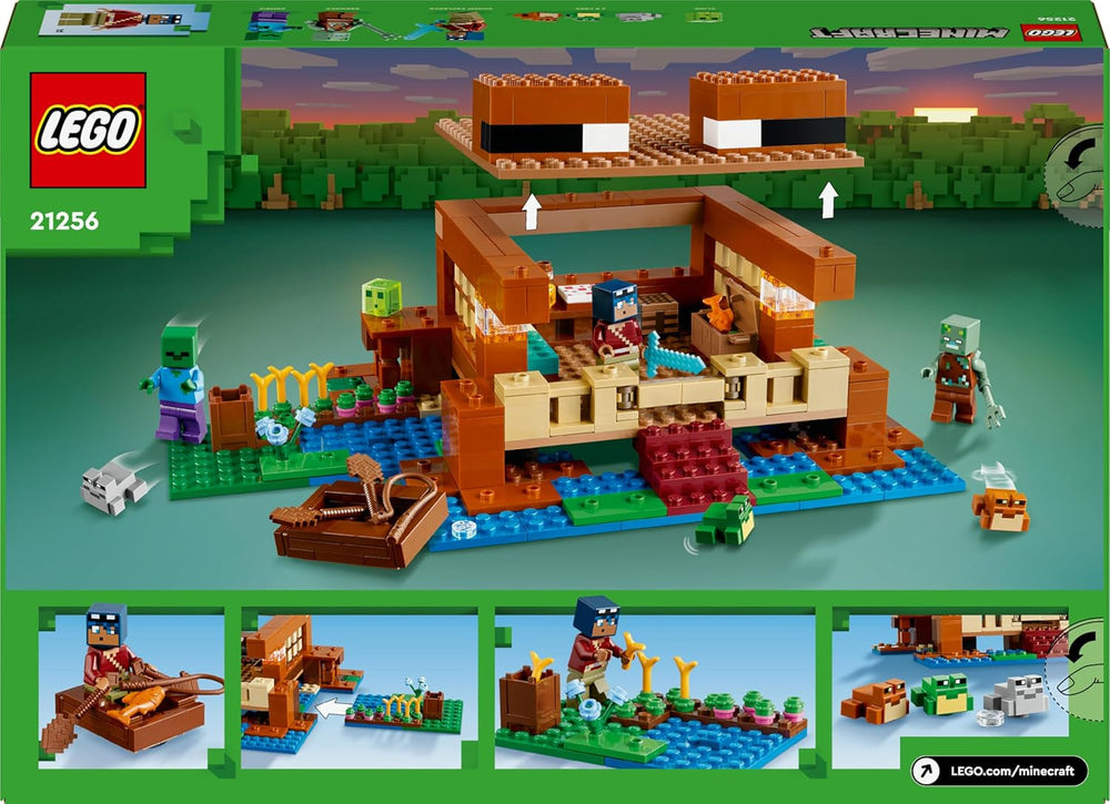 LEGO Minecraft La Casa de la Rana, casa de juguete con figuras que incluyen zombi, limo y hombre que se ahoga, además de accesorios como bote de juguete y banco de trabajo, regalo para niños y niñas a partir de 8 años 21256 Juegos de construcción Besuche den LEGO-Store