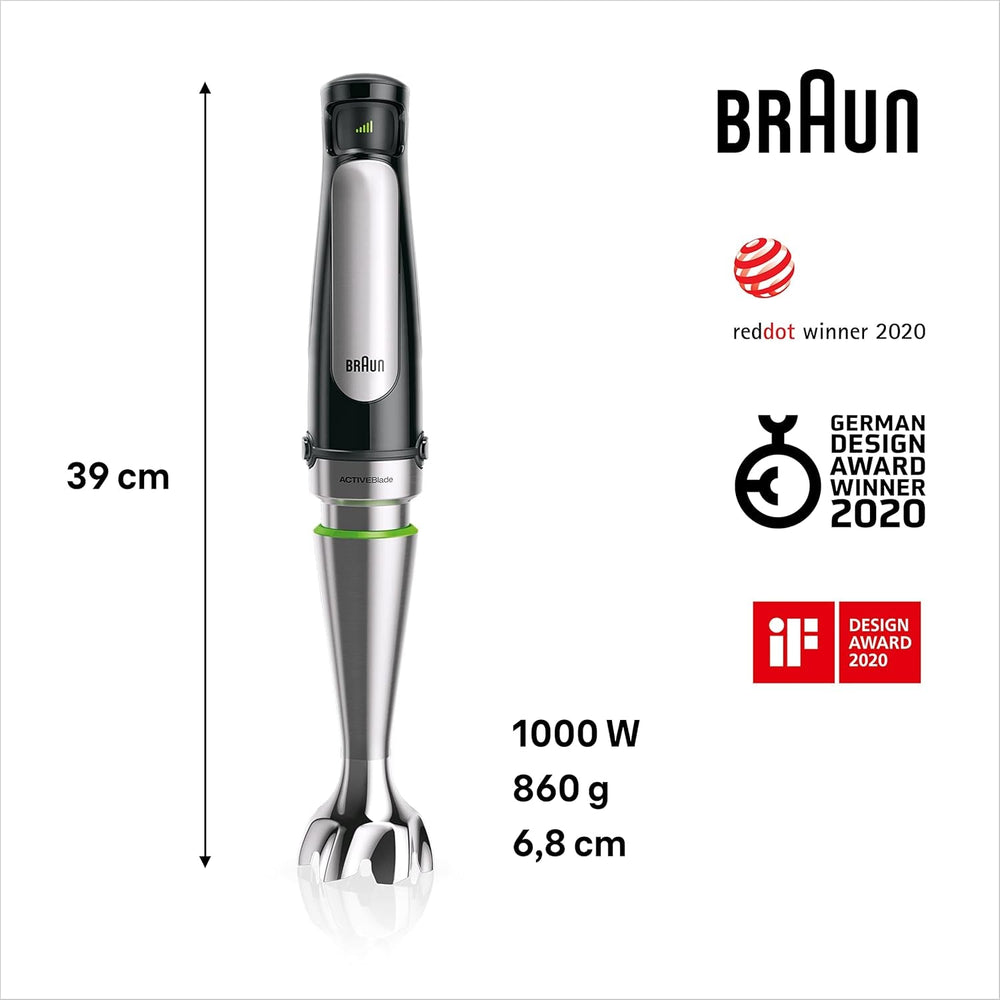Braun Household Hogar Multiquick 7 Batidora, Spritzschutz, Spülmaschinenfest, Bpa-Frei, 600 Ml, Zerkleinerer 500 Ml, Eisklinge, MQ 7035XBI, 1000 W, Negro, MQ7035XBI Cocina Naty Shop