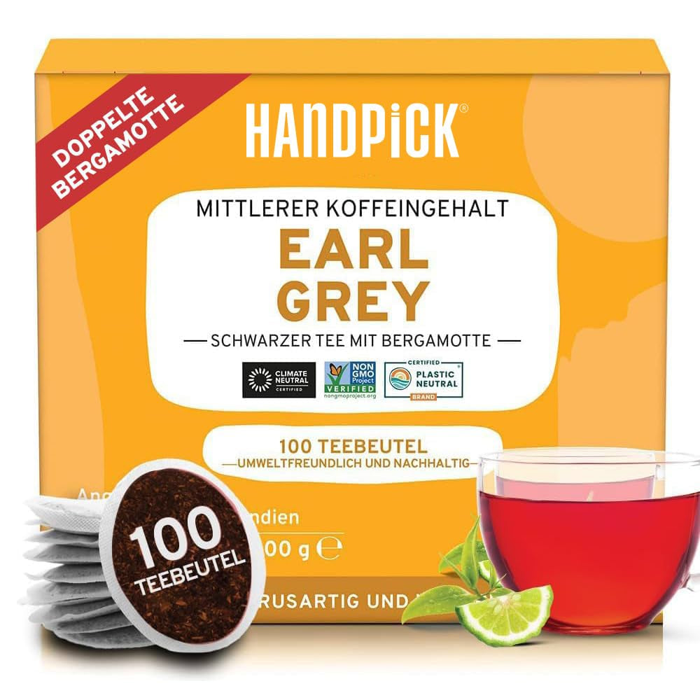 HANDPICK, pliculețe de ceai verde (100 pliculețe) Fără gluten și ceai verde pur | Pliculețe rotunde de ceai verde, fără adeziv, fără înălbitor, fără sfori | Ceai fierbinte/Kombucha sau infuzat la rece | Ceai verde