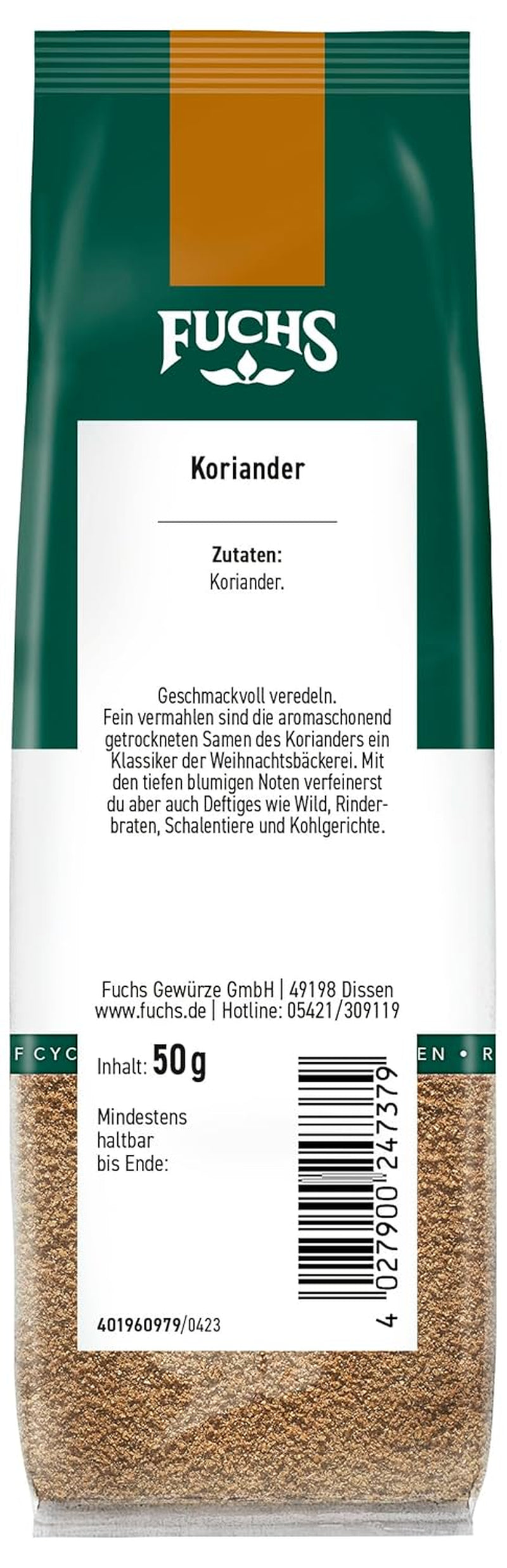 Fuchs Gewürze - Cilantro gemahlen im recyclebaren Nachfüllbeutel - 50 g