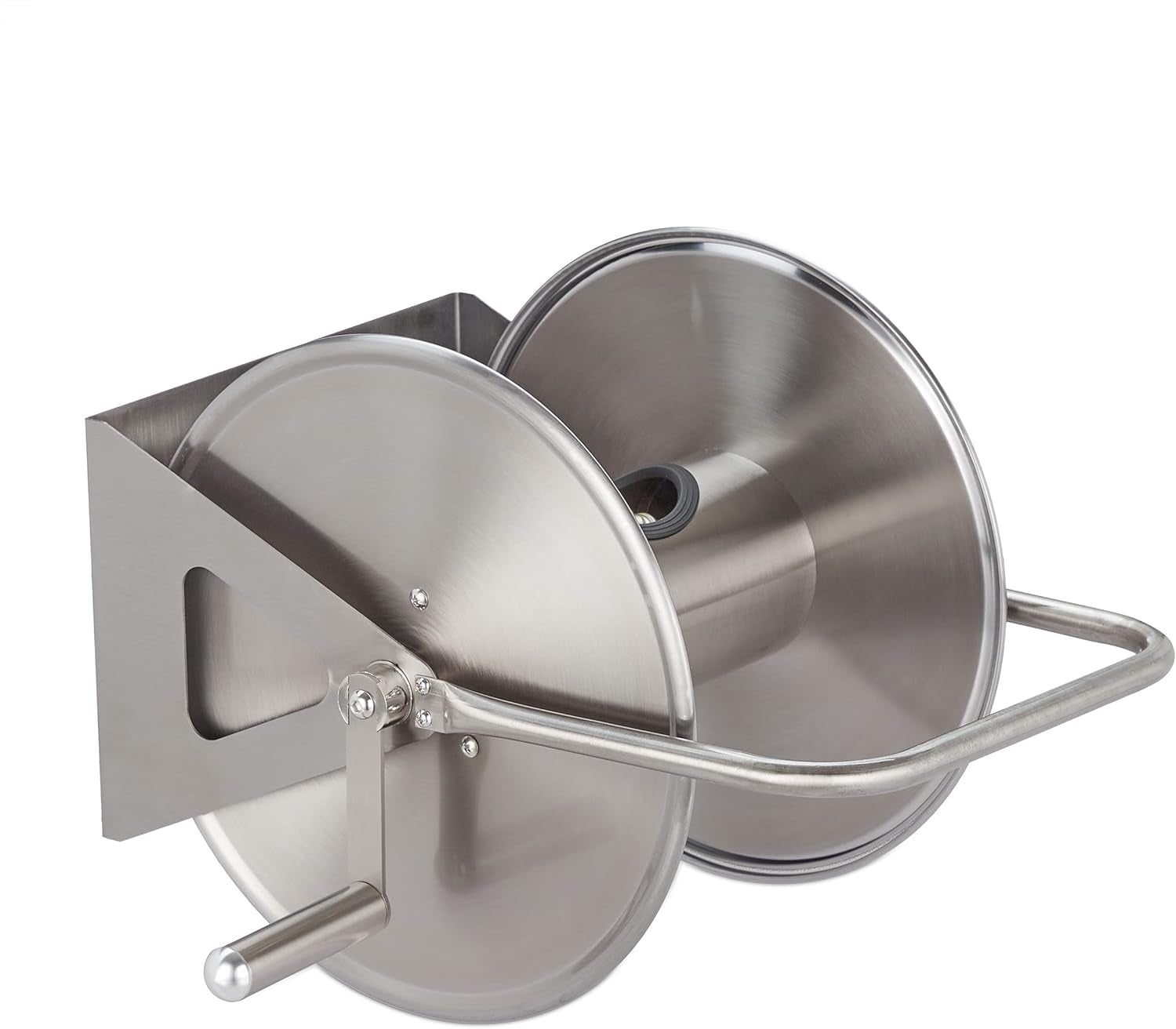 Relaxdays Rolă furtun din oțel inoxidabil, înfășurare furtun gol, montare pe podea și perete, pentru furtun de grădină de 40 m, rolă furtun, argintiu, 43,5 x 43,5 x 31,5 cm