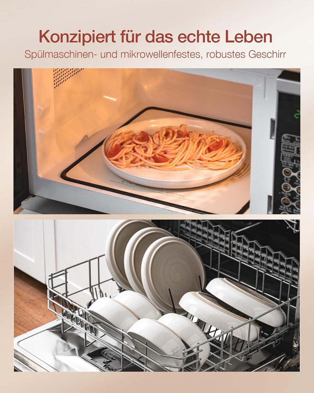 Set de veselă Milkyway, set de farfurii cu 18 piese, set de veselă din gresie pentru 6 persoane cu farfurii de cină, farfurii de desert, boluri pentru cereale, potrivit pentru cuptorul cu microunde și mașina de spălat vase, alb