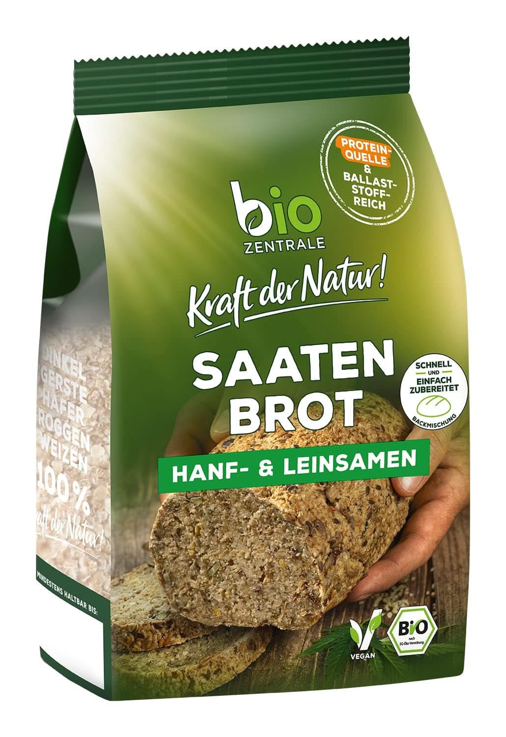 Biozentrale, mezcla para hornear pan con semillas de cáñamo y lino, orgánica, 500 gramos Kitchen Naty Shop 500 gramos Semillas de cáñamo y lino