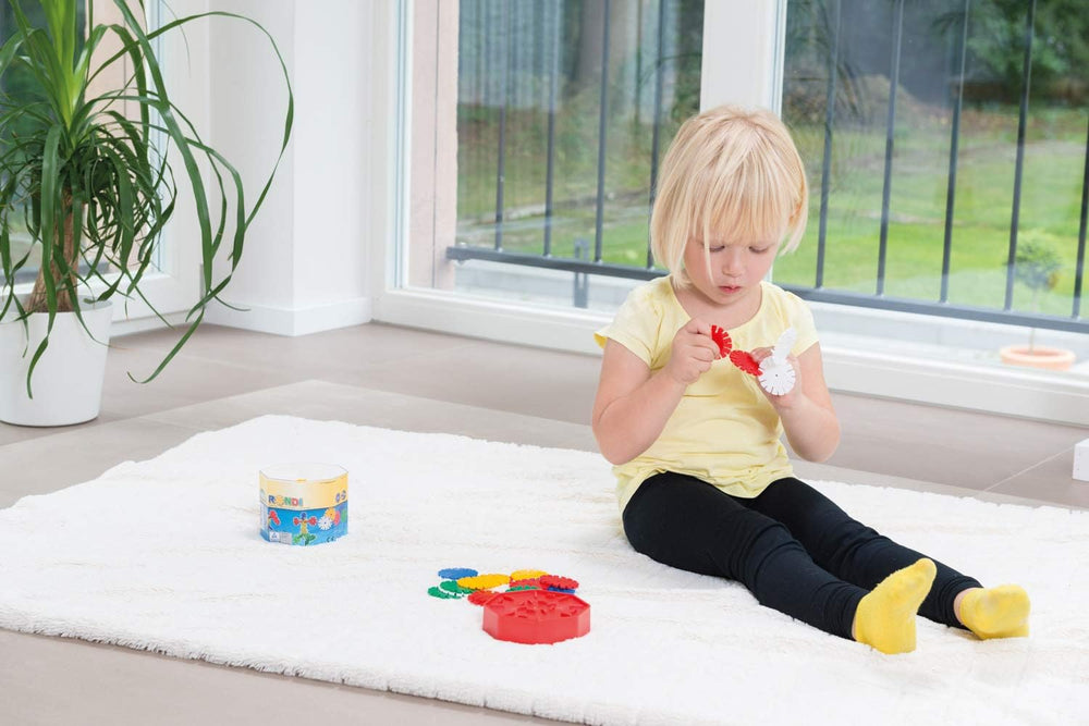 Lena 35946 Steckspiel Rondi 45 en Baudose, 55 Teile en bunten Farben, ca. 45 mm, de 3 años a 10 años, Konstruktionsspielzeug mit Steckteilen, Mehrfarbig