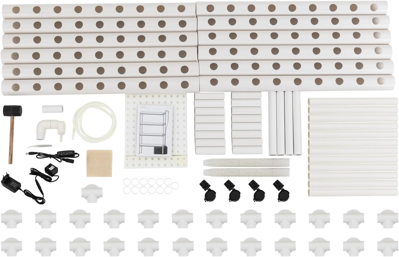 Kit de cultivo hidropónico con 108 lugares para plantar, 4 niveles con bomba de agua. Sistema hidropónico fabricado con tubos de PVC-U de calidad alimentaria para hortalizas de hogar, balcón, jardín y balcón.