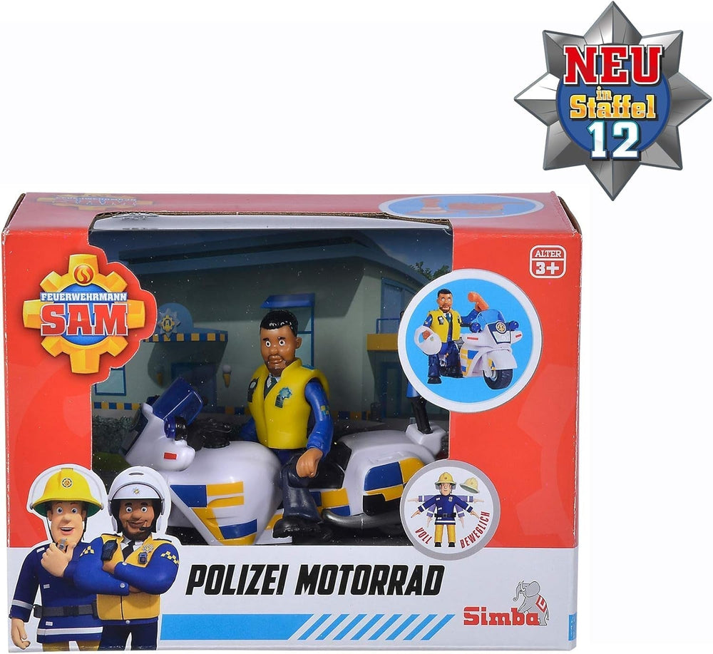 Simba 109251092 - Moto de policía Sam el Bombero, Con figura de Malcolm, Con accesorios, Temporada 12, A partir de 3 años Figuras de acción Naty Shop