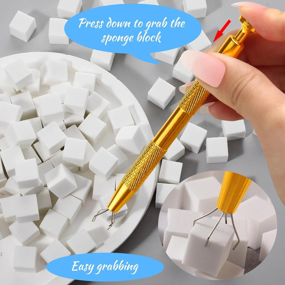 Eiito 100 Stück Weiche Nagelschwämme Für Ombre, Mit 2 Greifstift, Aura-Maniküre-Nagelkunst-Werkzeuge (Silber + Gold)