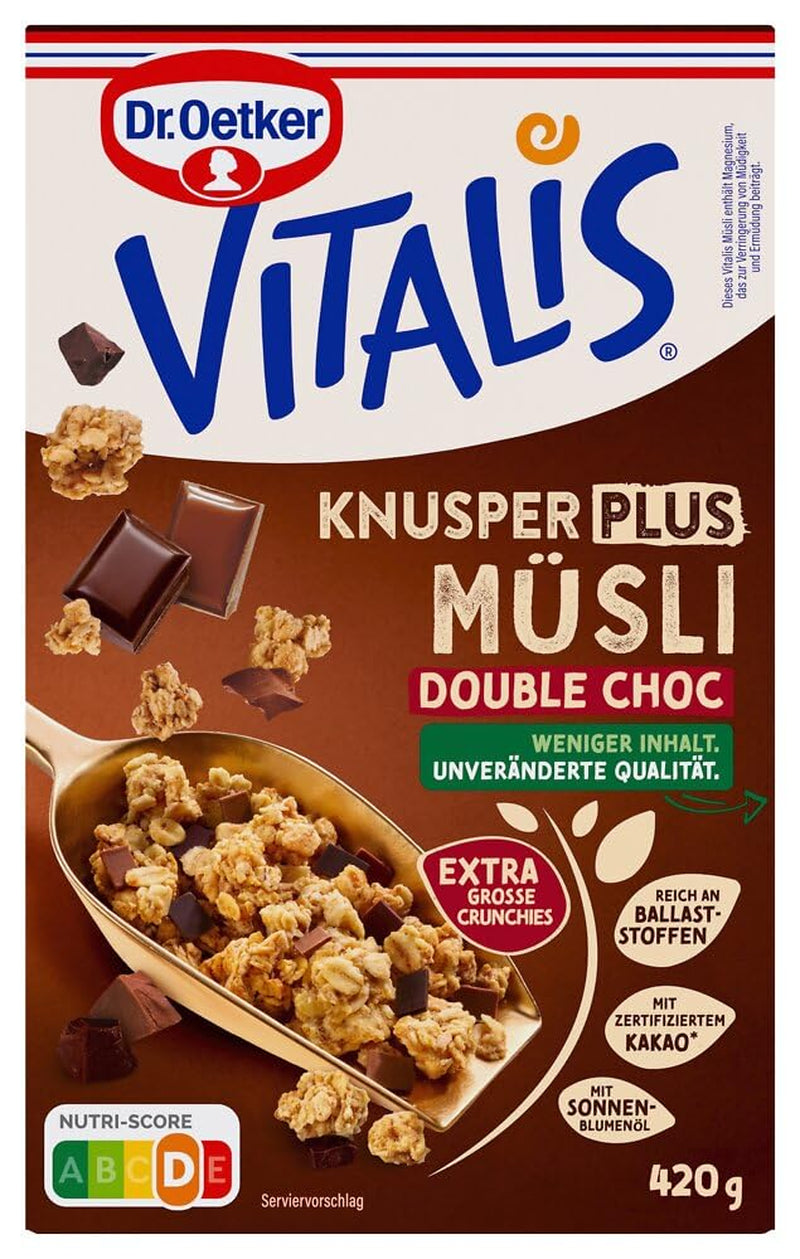 Dr. Oetker Vitalis KnusperPlus Double Chocolate: muesli crujiente con leche y chocolate negro, paquete de 7 (7 x 450 g)