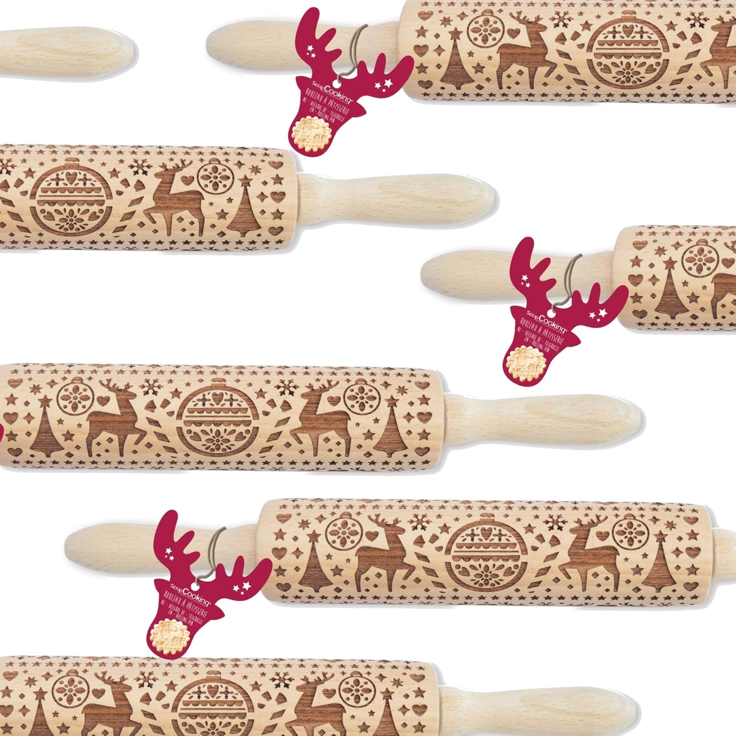 Scrap Cooking Teigrolle aus Holz "Xmas" mit weihnachtlichen Motiven – Prägerolle mit gepfragten Verzierungen für Kekse – Zubehör decorativo – 5242