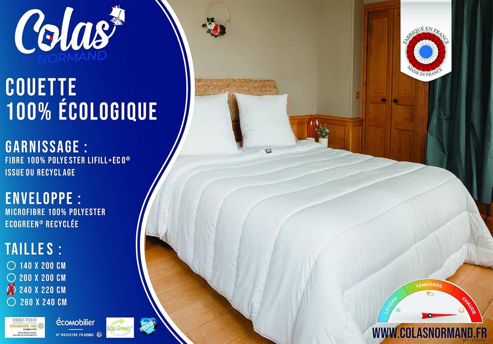 COLAS NORMAND - Edredón Ecológico - Cálido - 240 X 220 Cm - Sobre y relleno de botellas recicladas - Suave, sedoso y confortable - Esmerada fabricación Edredones y edredones Naty Shop