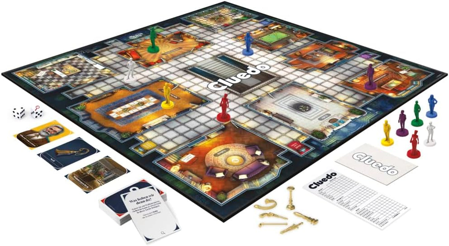 Joc de societate Cluedo Hasbro Gaming pentru copii cu vârsta de 8 ani și peste, joc Cluedo reproiectat pentru 2 până la 6 jucători, joc de detectivi și puzzle, joc de mister perfect pentru