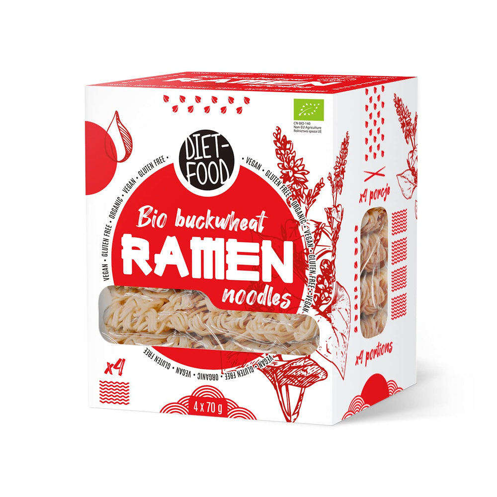 DIET-FOOD Fideos ramen de trigo sarraceno orgánico, comida vegetariana y vegana, sin grasa, sin soja, sin gluten, fideos dietéticos solubles en agua, bajos en calorías, 280 g