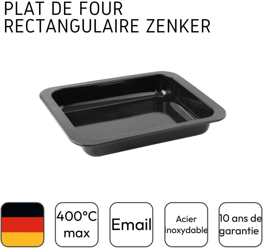 Zenker Ofenbackform (33 X 5 X 25 Cm) COCCIÓN ESPECIAL, Rechteckige Auflaufform Mit Esamel-Versiegelung, Backform Mit Extra Hohem Rand (Farbe: Schwarz), Menge: 1 Stück Moldes y bandejas para repostería Naty Shop
