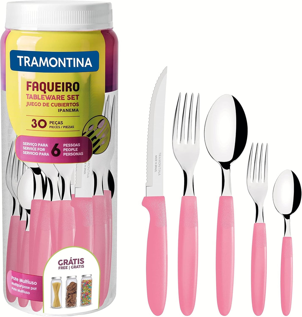 Set tacâmuri Tramontina Ipanema pentru 6 persoane, set 30 piese, oțel inoxidabil Bucatarie Naty Shop Roz