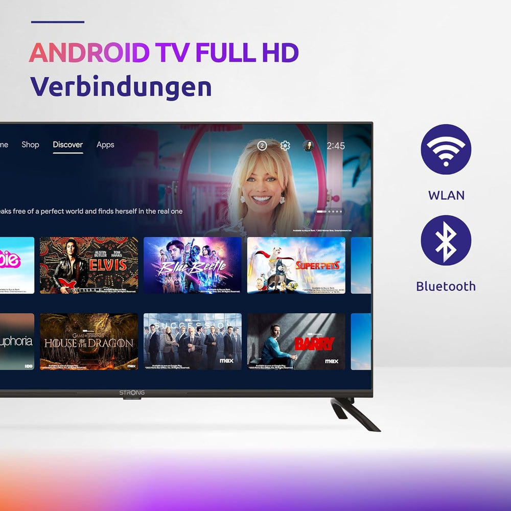 STRONG - Televizor Full HD SRT40FD5553 de 40 inch (100 cm) - Smart TV prin Android TV - Calitate excepțională a imaginii - Tuner triplu - 3 porturi HDMI (1 ARC), 2 porturi USB, conexiune AV, antenă/satelit - negru