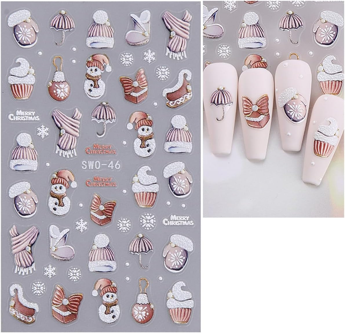 JMEOWIO Nagelsticker Weihnachten 6 Blatt Nail Art Sticker Selbstklebend Nagelaufkleber Schneeflocke Winterurlaub Niedlich Dekoration Nageldesign Zubehör