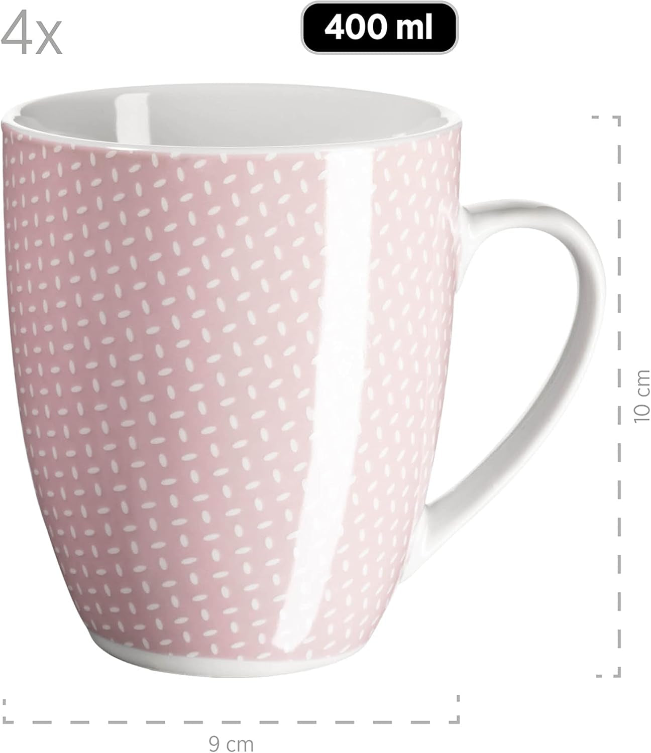 MÄSER Kitchen Time II, Set de veselă pentru 4 persoane, Serviciu combinat cu 16 piese în culori pastelate cu model subtil, Porțelan, Roz