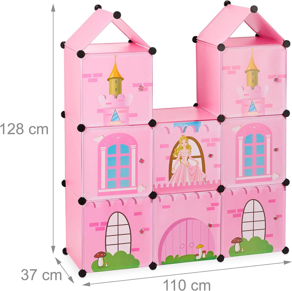 Relaxdays Estantería Habitación Infantil, Castillo de Princesas, Plástico, Armario DIY con Puertas, HBT: 128 X 110 X 37 Cm, Rosa Naty Shop Casas de Muñecas