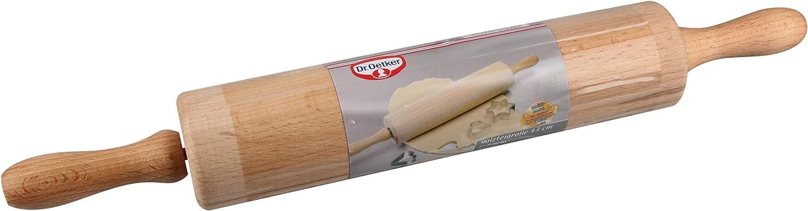 Dr. Oetker Profi-Holzteigrolle – Hochwertiges Buchenholz, Ergonomischer Griff, 440x60x60 mm, 2 Jahre Garantie, Holzbraun