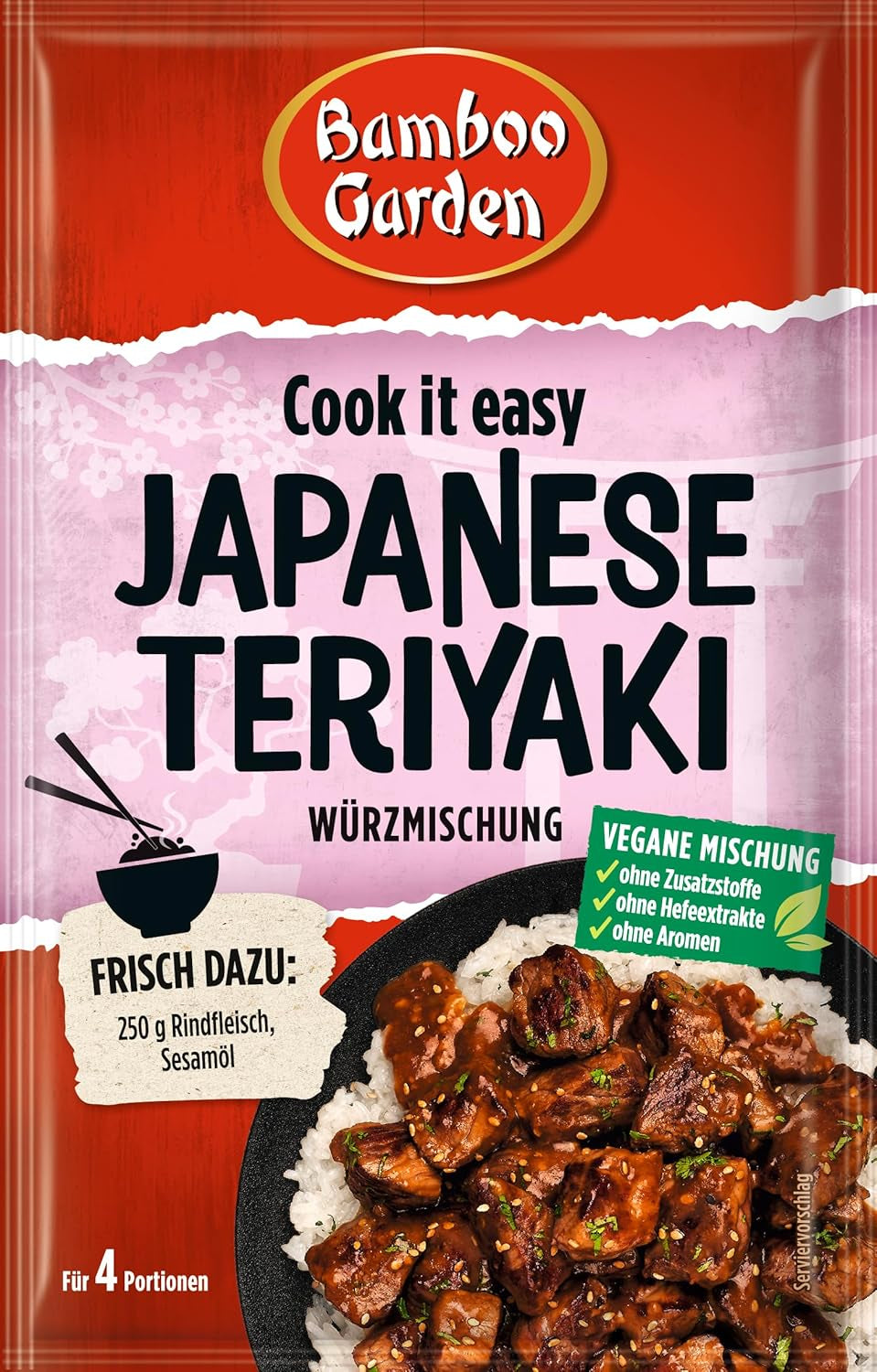 Bamboo Garden - Mezcla de condimentos Teriyaki, Gewürzmischung für Teriyaki, Für 4 Portionen, Ohne Geschmackverstärker und Konservierungsstoffe, 1 x 25 g (Verpackungsdesign kann abweichen)
