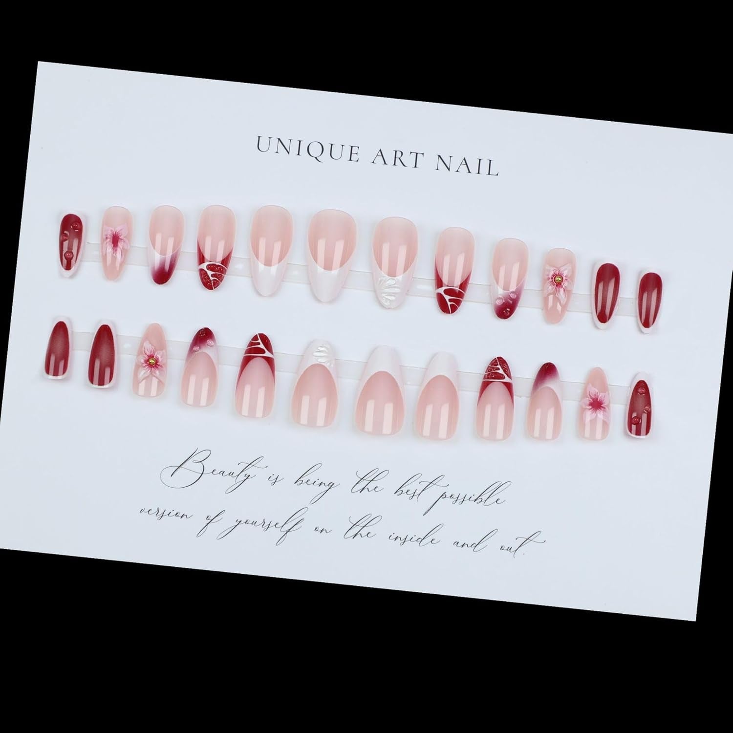 Mouyouglow 30 bucăți unghii false scurte, model floral cu dungi albe, culoare nud, model francez 3D, cu flori Y2K, cu lipici pentru unghii, vârfuri albe, flori argintii ondulate, vară, INS, unghii artificiale