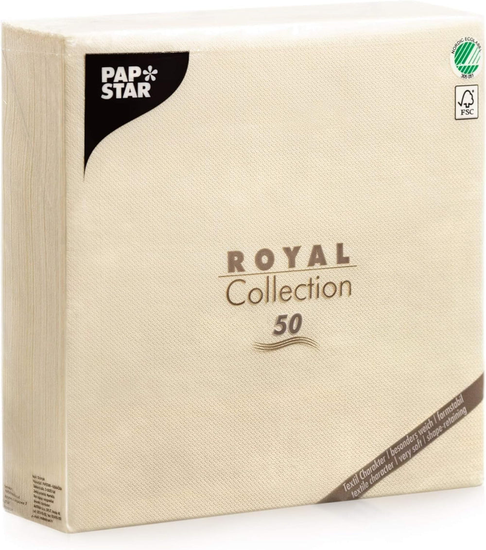 Șervețele Papstar, șervețele de țesut Champagne Royal Collection 1/4-fold, dimensiune 40 X 40 Cm, 1 X 50-pack, șampanie / crem