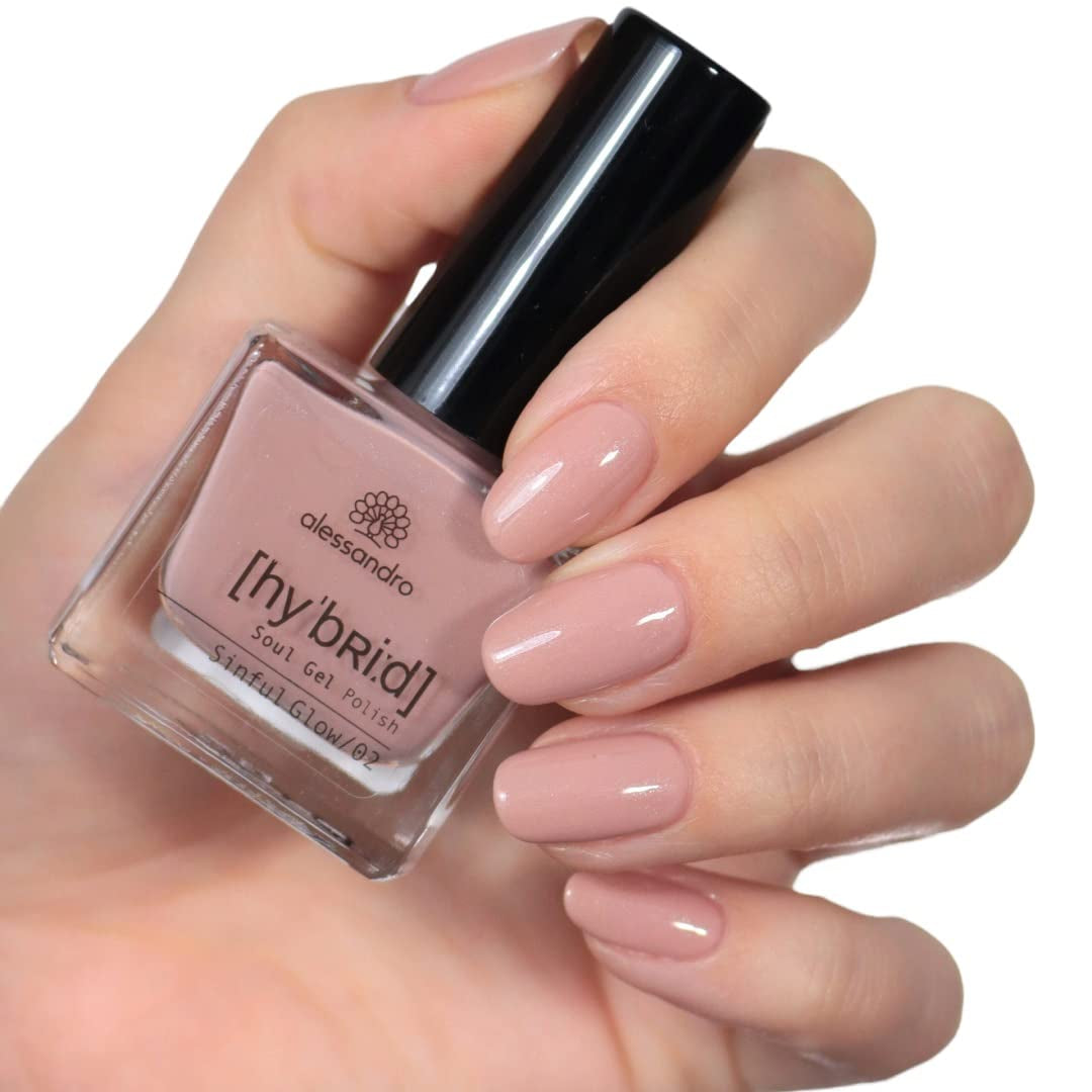 Esmalte de uñas Alessandro Sinful Glow HYBRID - Tono nude - Uñas perfectas en solo 3 pasos, sin LED - ¡dura hasta 10 días! 8ml