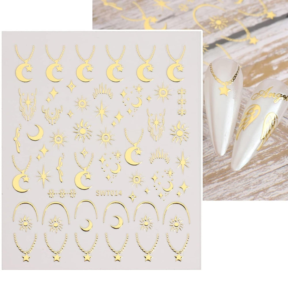 JMEOWIO Nagelsticker Mond Stern 9 Blatt Nail Art Sticker Selbstklebend Nagelaufkleber Bunter Dekoration Nageldesign Zubehör