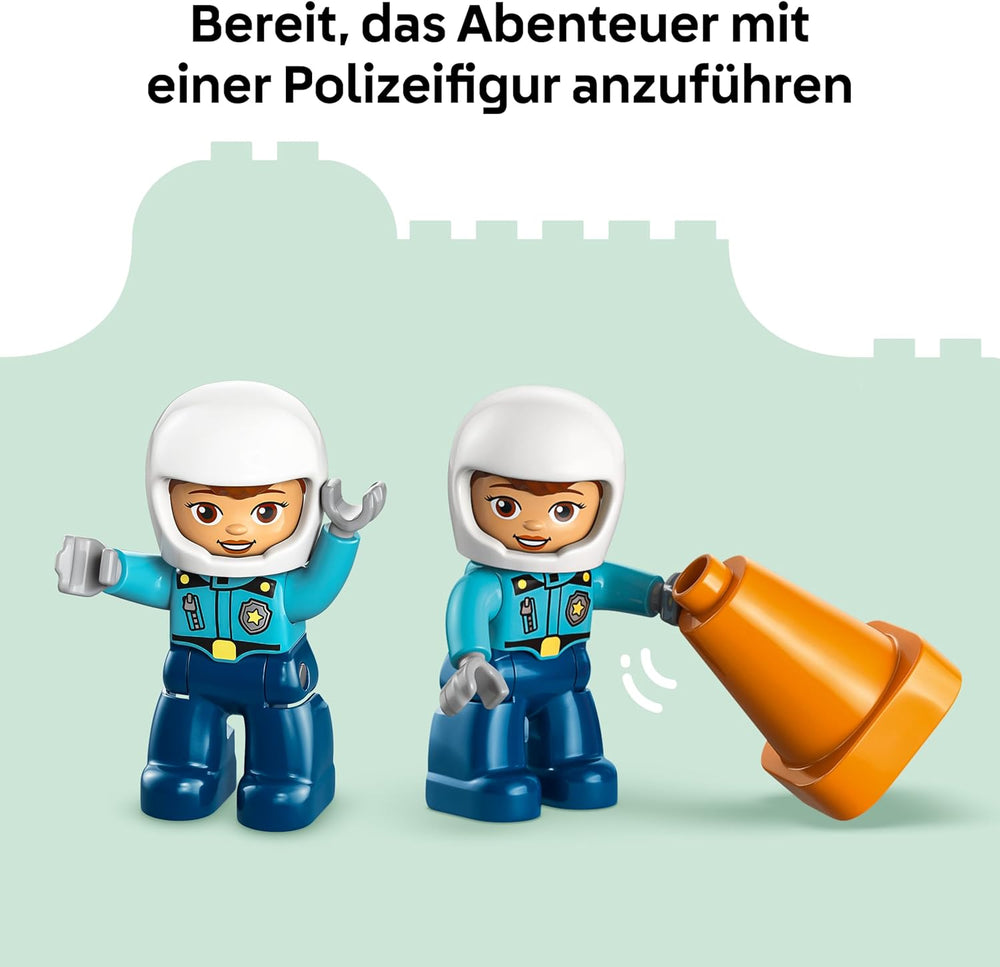 LEGO DUPLO Moto de policía azul - Lernspielzeug zur Förderung der Motorik für Kleinkinder - incl. Motorrad, Polizisten Figur und Verkehrsampel - Geschenk für Jungen und Mädchen ab 2 Jahren - 10471