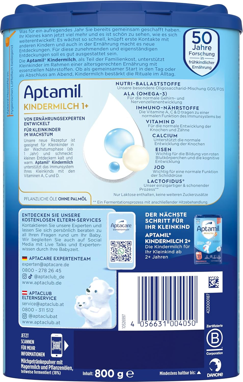 Aptamil Leche de crecimiento 1 Plus - Leche de crecimiento a partir de 1 año - 800g