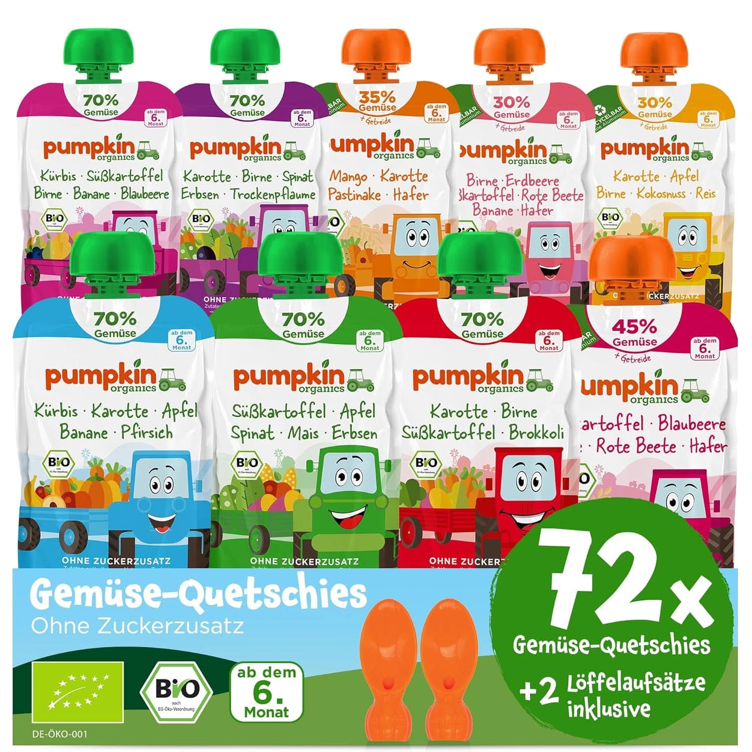 Pumpkin Organics 24Pack, puré de verduras ecológico, sin azúcares añadidos, para bebés a partir de 6 meses, 24 x 100 gramos Madre e Hijo Naty Shop 72 x 100 gramos