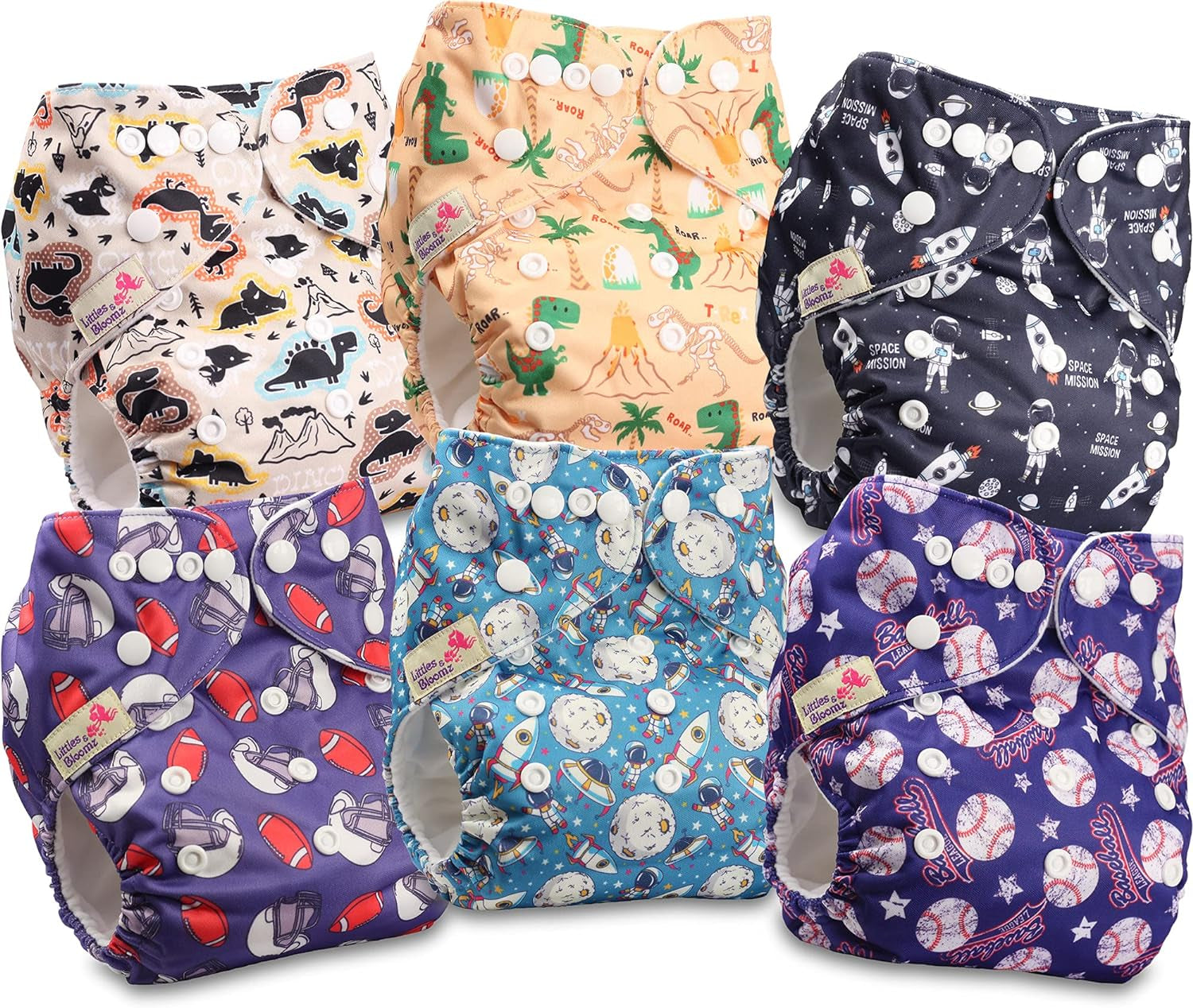 Littles and Bloomz FLP2-0406 Pañal reutilizable con clip estándar, 4 pañales