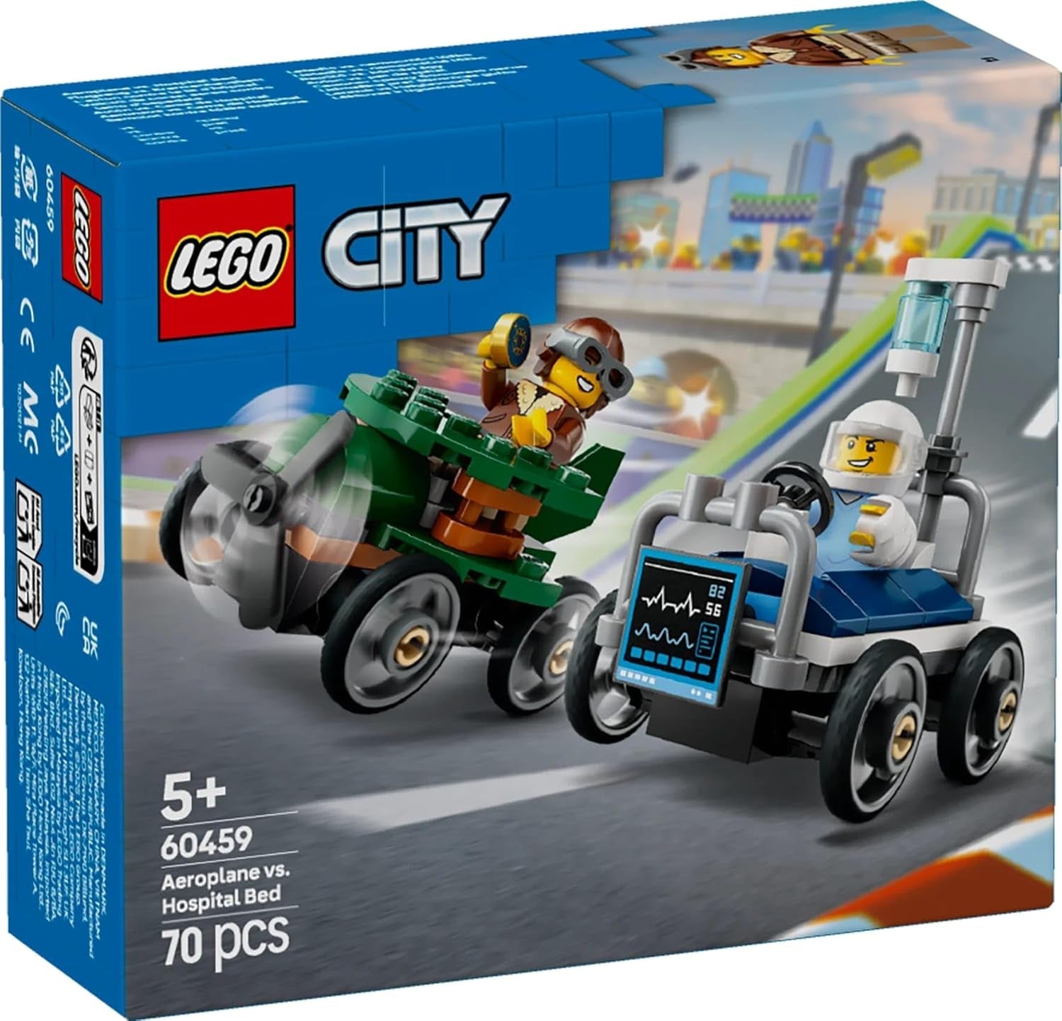 Avión LEGO City vs. Set de coches de carreras con cama de hospital - Jabonera de juguete para niños y niñas a partir de 5 años - Set de construcción con 2 minifiguras - Regalo de cumpleaños y vacaciones 60459 Juegos de construcción Besuche den LEGO-Store