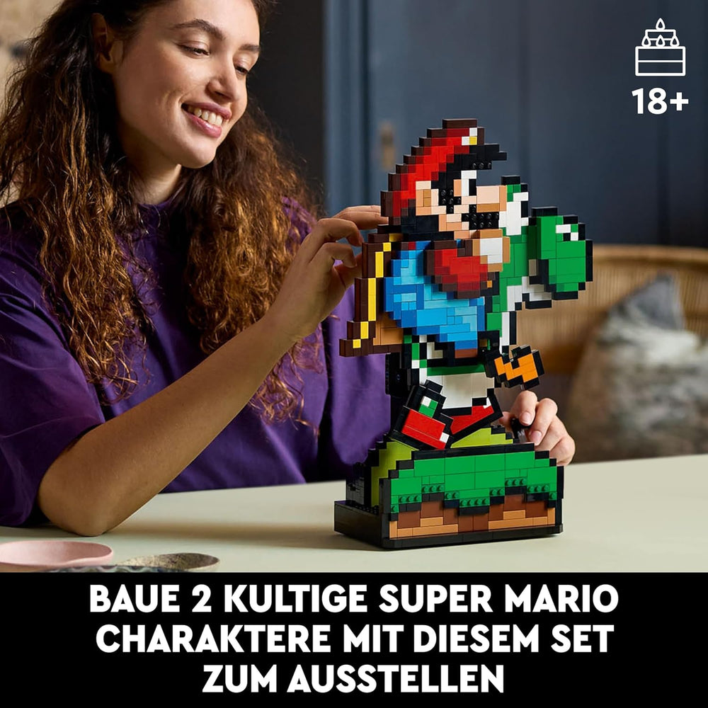 LEGO Super Mario World: Mario & Yoshi Nintendo Set zum Sammeln, pixelige Figuren, Modell zum Bauen und Exstellen, Wohn-Deko und Sammlerstück, Modellbausatz und Geschenk für Erwachsene Fans 71438