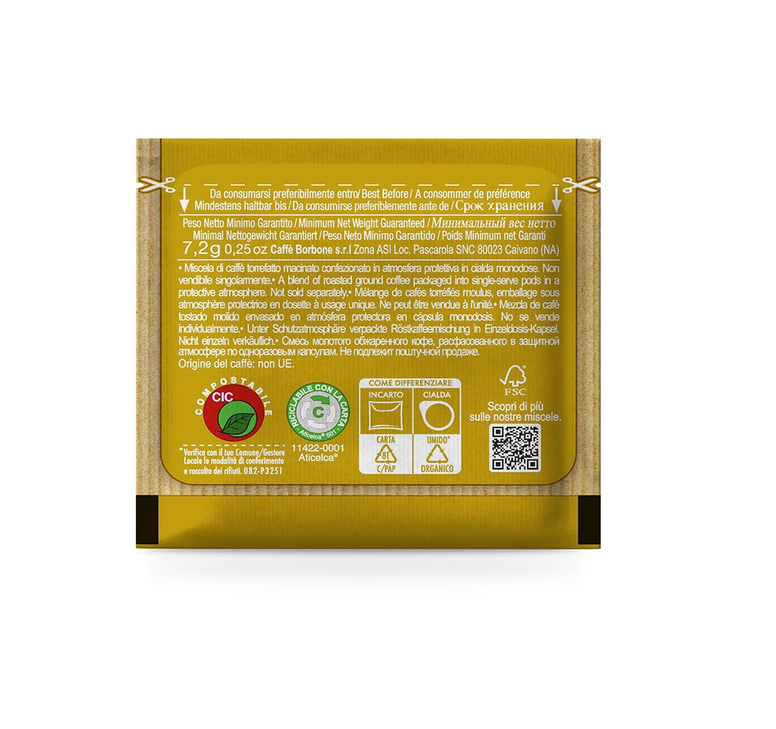 Caffè Borbone Kompostierbare Kaffeepads, Gold-Kaffeemischung - 100 Pads - Kompatibel mit ESE System Papier Pads 44 mm
