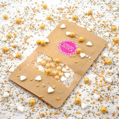 Streusel Glück, Sprinkles cu inimioare albe si bile aurii, 40 grame Sprinkles Naty Shop